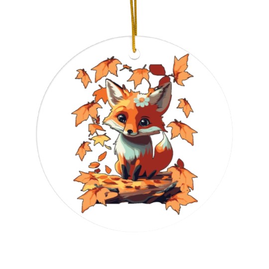 Sweet cute fox in autumn Ceramic Ornaments