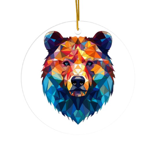 Wild Psychedelic Bear Geometric Vibrant Ceramic Ornaments