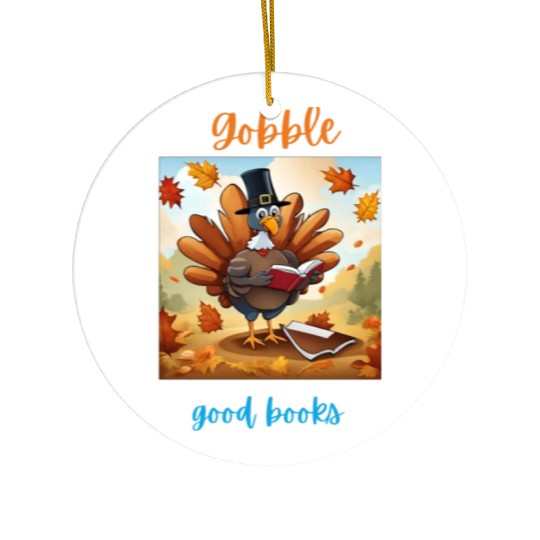 Gobble Good Book Thanksgiving Library Turkey Fall Ceramic Ornaments