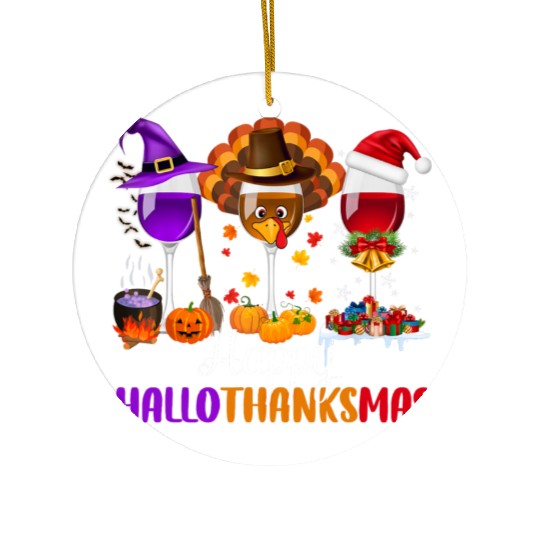 Happy Hallothanksmas Wine Glasses Drinking Lover Ceramic Ornaments