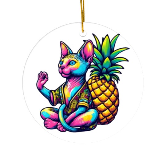 Meditating Sphynx cat with pineapple Ceramic Ornaments