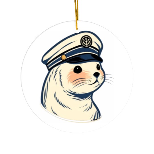 Seal Sailor Cap Boat Captain Cap Boating Seal Ceramic Ornaments