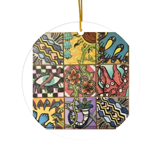 Hand painted wooden squares art by KateToxin Ceramic Ornaments
