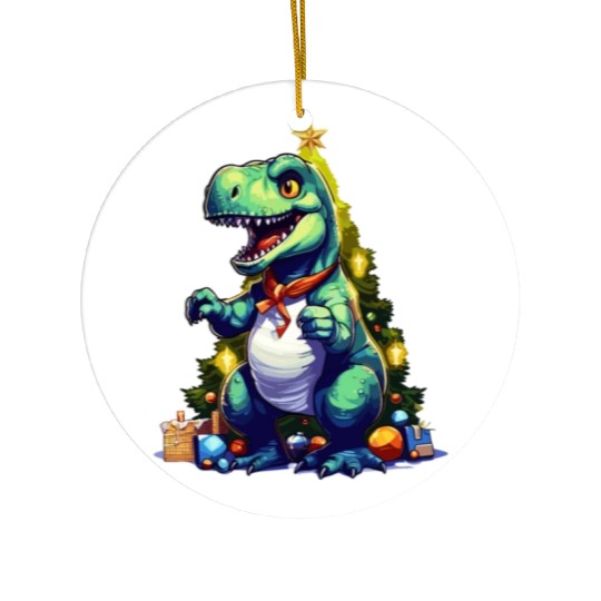 Dino Christmas Funny T-Rex Christmas Tree Mens Boy Ceramic Ornaments
