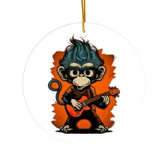 Monkey Chimpanzee Playing Acousitc Rock Guitar Ceramic Ornaments