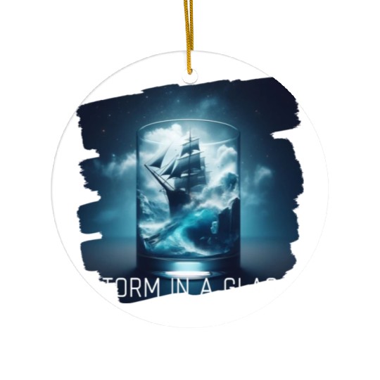 A storm in a glass with a ship Ceramic Ornaments
