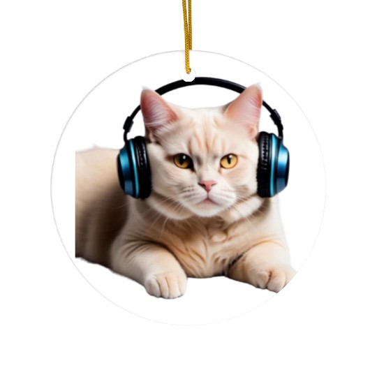 Music Lover Cat V II on Unisex Poly Cotton Ceramic Ornaments