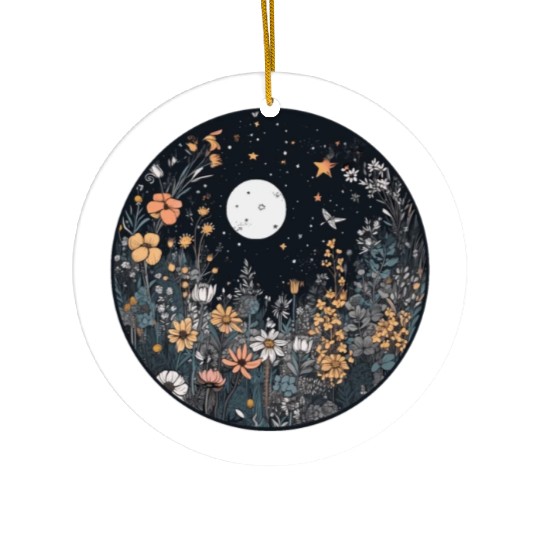 Midnight Sky Aesthetic Meadow Flower Garden Graphi Ceramic Ornaments