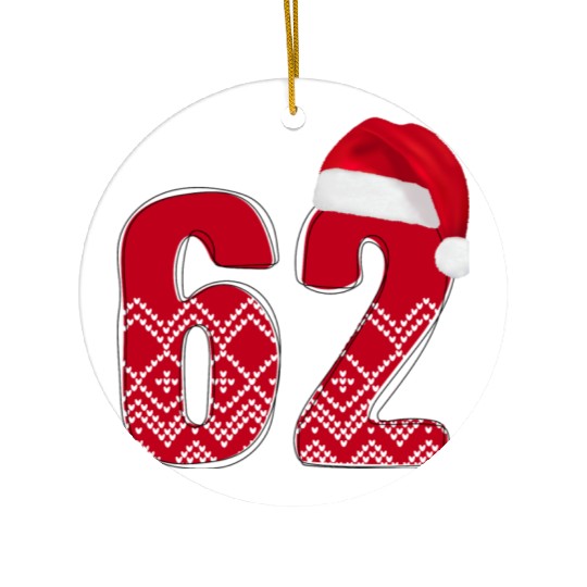 62 Red and White Christmas Number Sixty Two Ceramic Ornaments