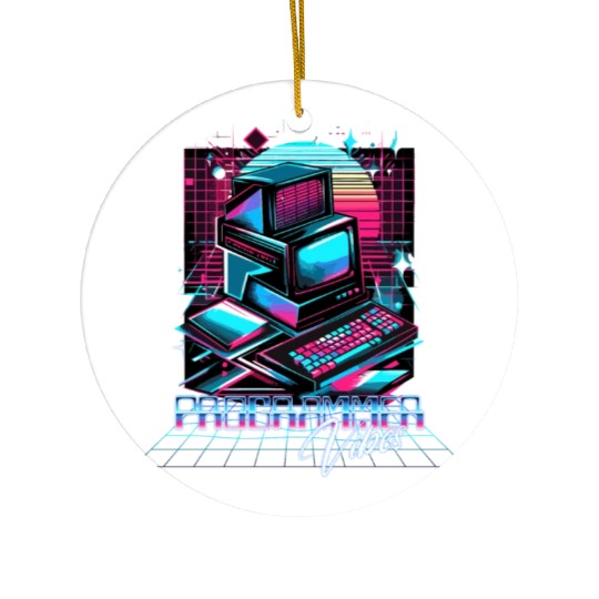 Retro Neon Programmer Vibes 90s Ceramic Ornaments
