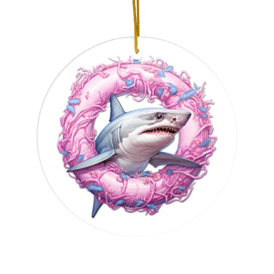 shark in an inflatable ring Ceramic Ornaments