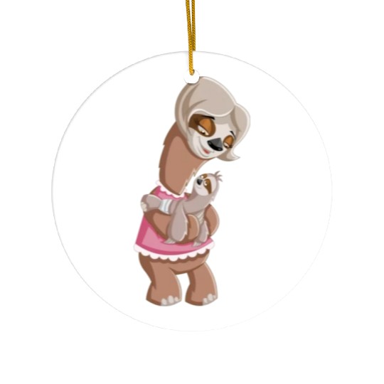 Mummy Sloth and Baby Ceramic Ornaments