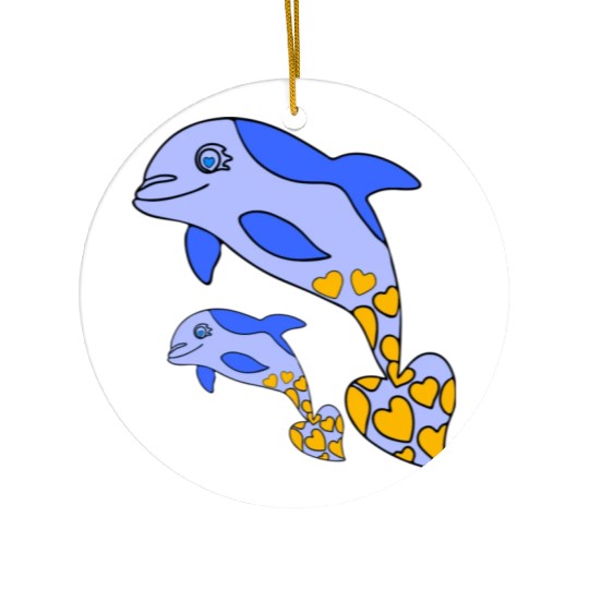The Endearing Dance of Dolphin Mom and Kid Ceramic Ornaments