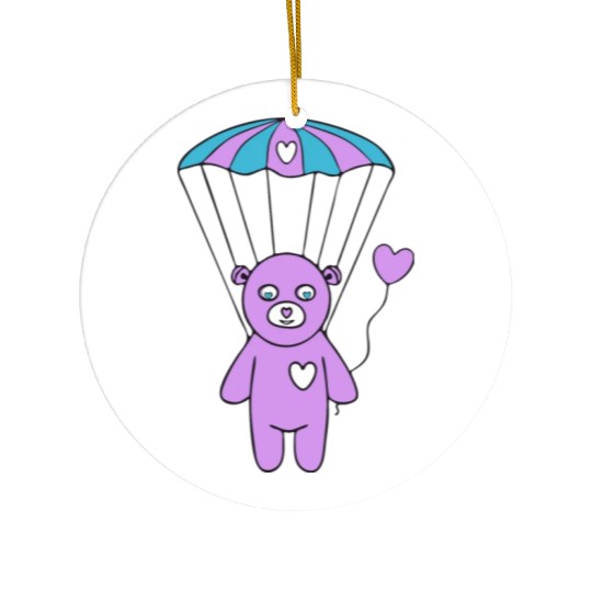Cheerful Purple Teddy bear with a Heart Balloon Ceramic Ornaments
