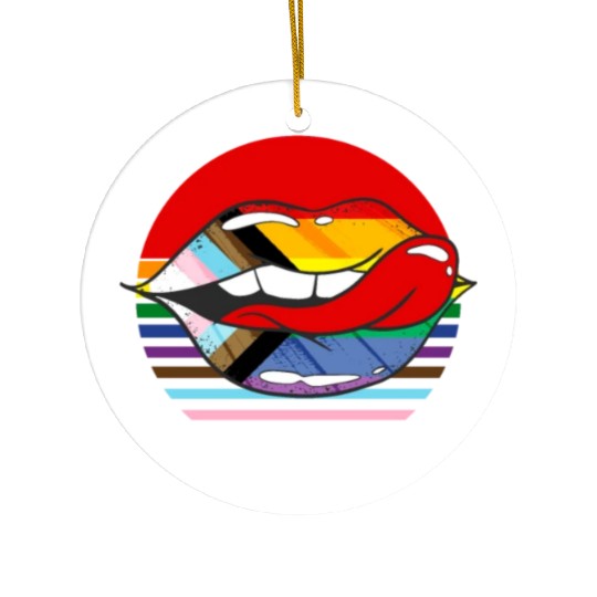 Retro Progress Pride Flag LGBTQ Rainbow Lips Ceramic Ornaments