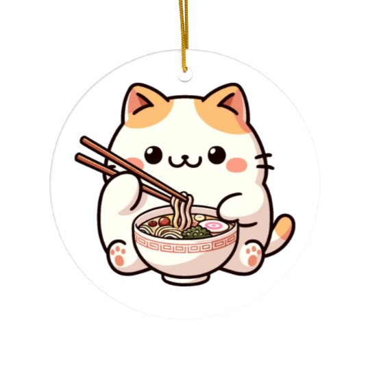 Neko Cat Eating Ramen Noodles Anime Ceramic Ornaments