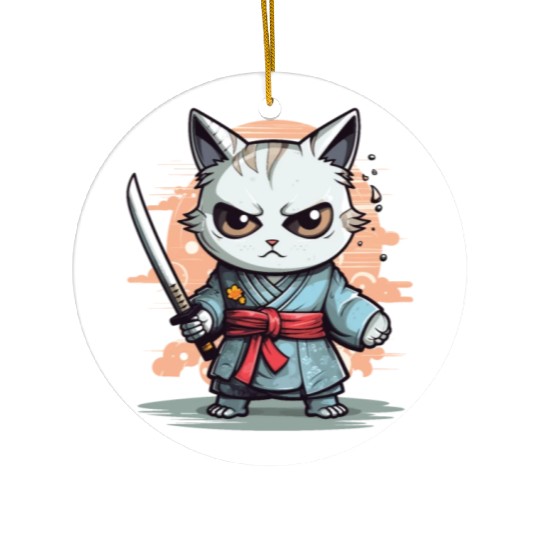 Cute Samurai Cat Kawaii Japanese Ronin Aesthetic A Ceramic Ornaments