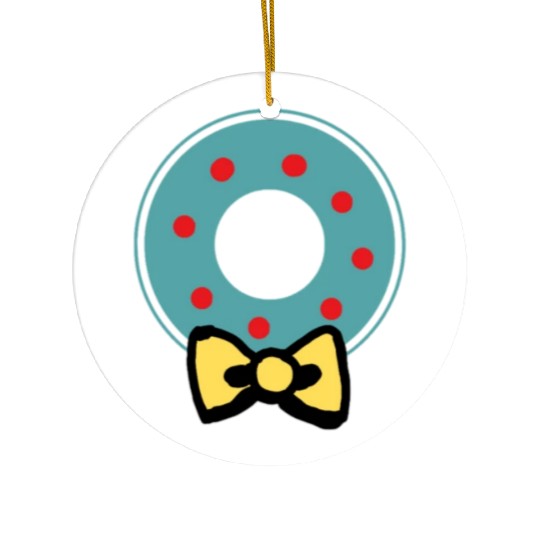 Green and Red Holiday Christmas Wreath Ceramic Ornaments