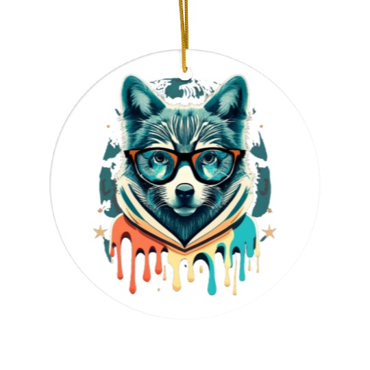 Hipster Wolf Drip Ceramic Ornaments