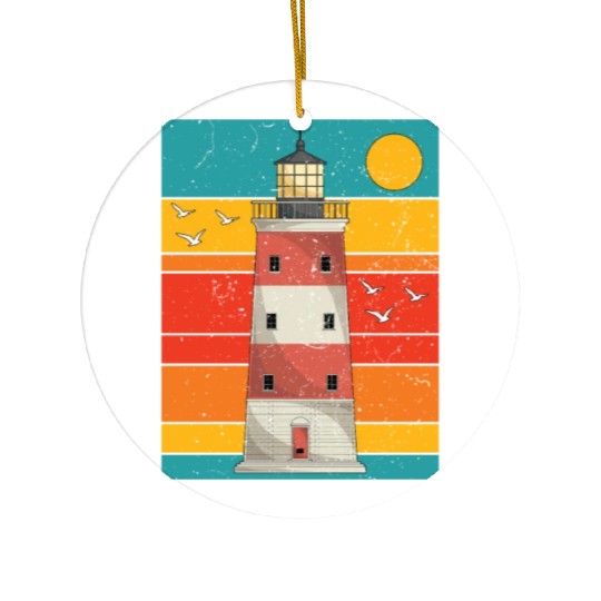 Retro full moon sea gift lighthouse Ceramic Ornaments