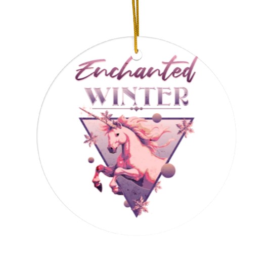 Enchanted Winter 80s Retro Lilac Unicorn Ceramic Ornaments
