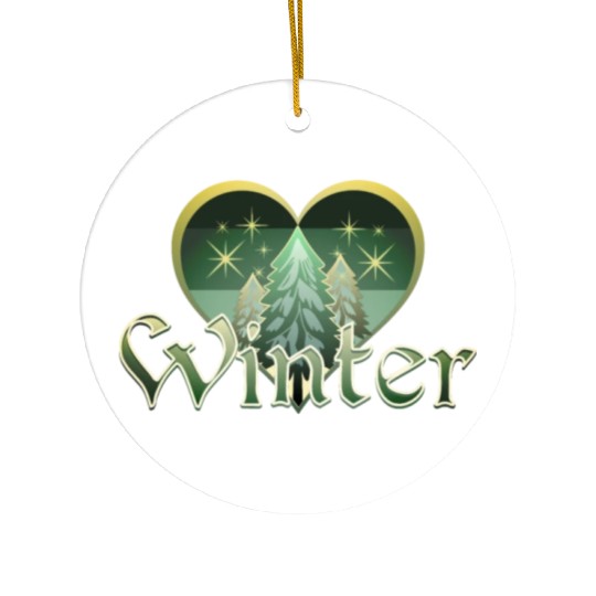 Winter Heart Evergreen Retro Sunset Ceramic Ornaments