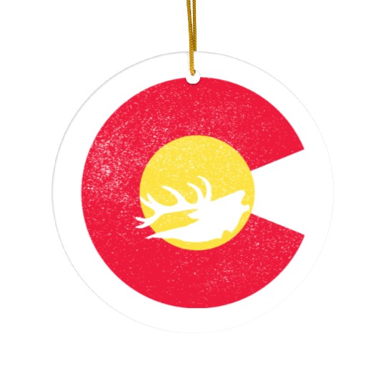 Colorado Flag Logo Elk Hunting Ceramic Ornaments