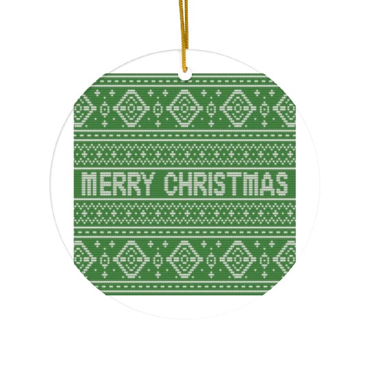 Sage Green Ugly Sweater Christmas Snowflakes Fun Ceramic Ornaments