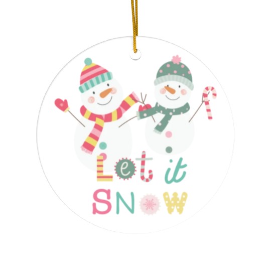 Fun Snowman Let It Snow Colorful Christmas Ceramic Ornaments