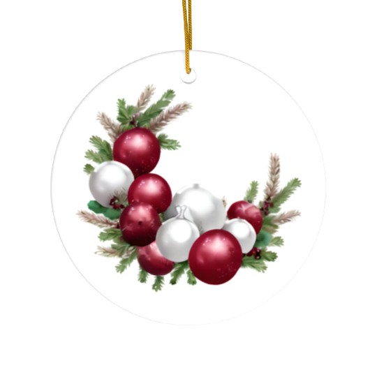 Cranberry and White Christmas Greenery Decor Ceramic Ornaments
