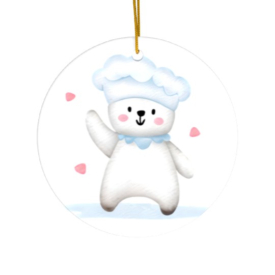 White Happy Chef Bear Ceramic Ornaments