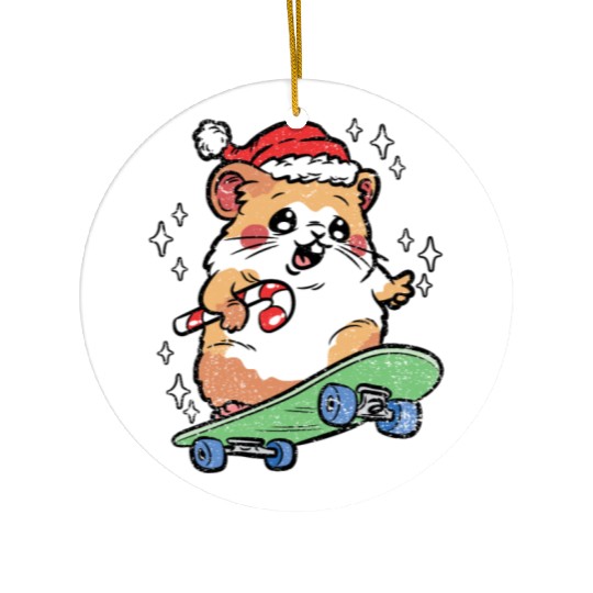 CUTE HAMSTER RIDING SKATEBOARD Ceramic Ornaments