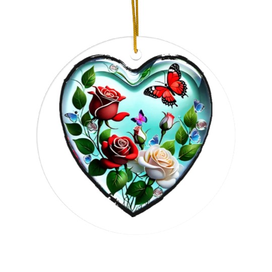 roses and butterflies Ceramic Ornaments