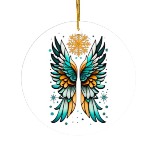 Angel Wings Embracing Snowflakes Ceramic Ornaments