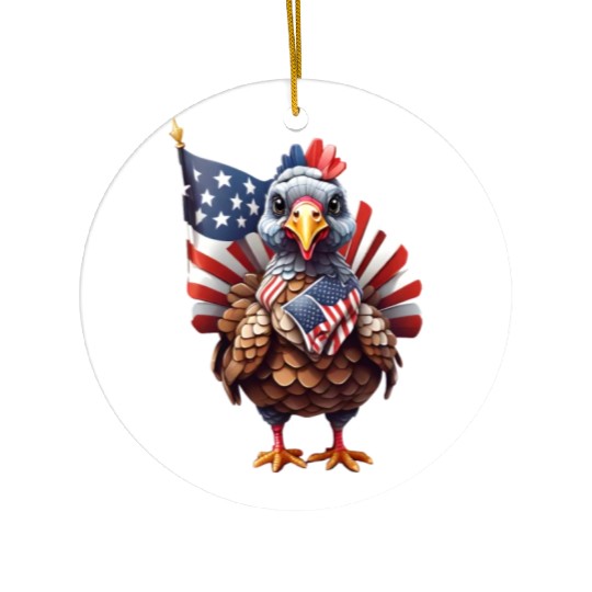 Patriotic Plumes: Thanksgiving Turkey Flag Style Ceramic Ornaments