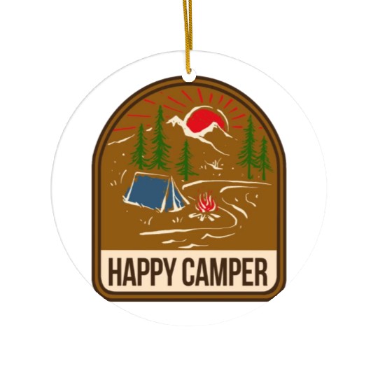 Happy Camper Camping Campfire Tent Ceramic Ornaments