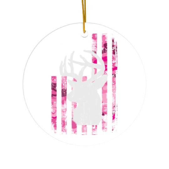 Deer Hunting Camo Pink Camouflage American Flag Ceramic Ornaments