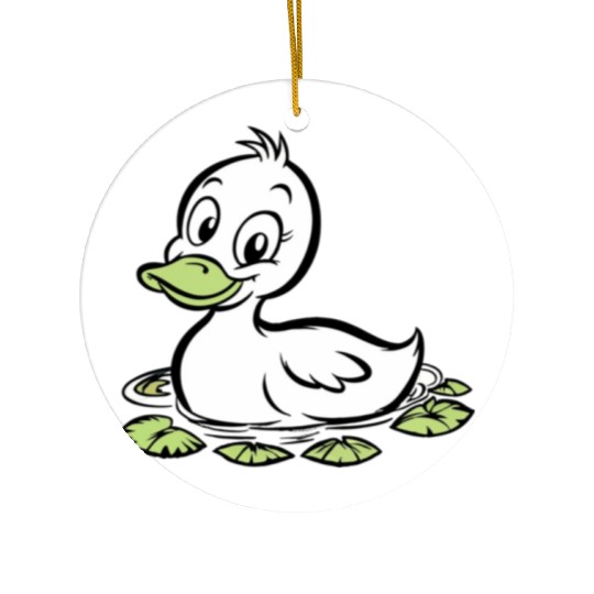 Cute duck swimming in a swamp Ceramic Ornaments