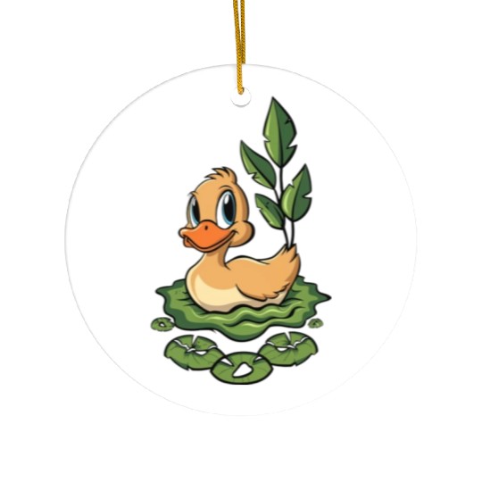 cute duck swimming in a swamp Ceramic Ornaments
