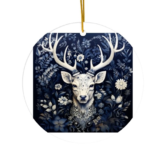 Enchanted Forest Deer Winter Bloom Ceramic Ornaments