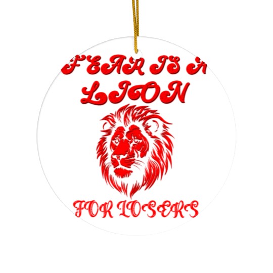 Defeating Fear with Courageous Lion Graphic. Ceramic Ornaments