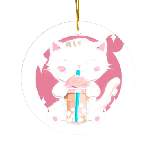 Kawaii Bubble Tea Cat Boba Milk Ceramic Ornaments