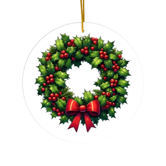 Festive Foliage: Classic Christmas Wreath Ceramic Ornaments