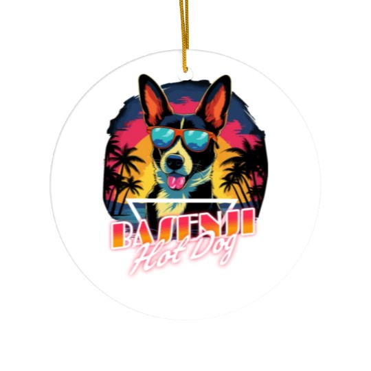 Retro Wave Basenji Hot Dog Ceramic Ornaments