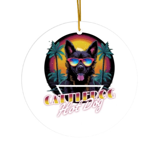 Retro Wave Cattledog Hot Dog Ceramic Ornaments