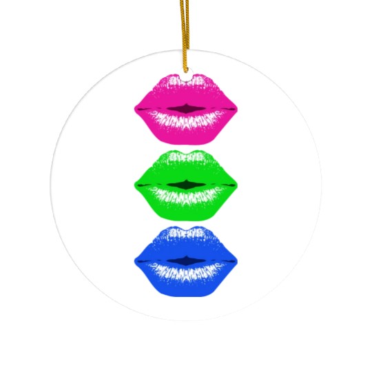 3 Kissing Lips Neon Colors Ceramic Ornaments