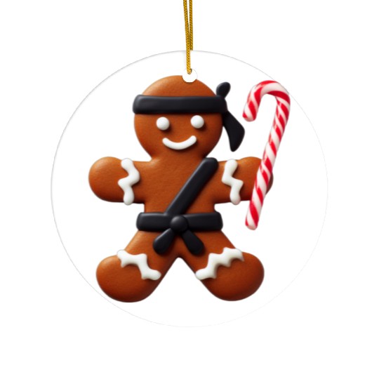 Funny Ninja Gingerbread Man Cookie Candy Cane Ceramic Ornaments