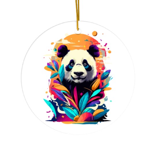 Giant Panda Colourful - Cute Panda Bear Bamboo Ceramic Ornaments
