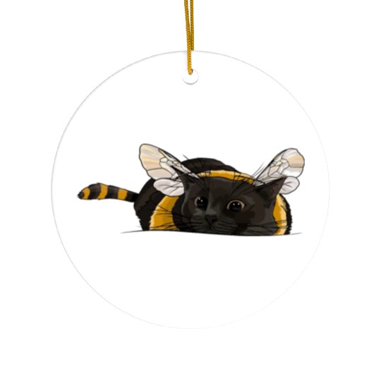 Fuzzy Little Bumblebee Kitty Ceramic Ornaments