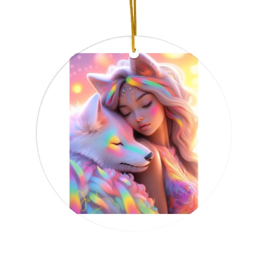 Rainbow Friends - White Wolf and Girl Ceramic Ornaments